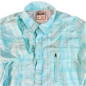 Lake & Trail Fishing Shirt Mens Medium Aqua Plaid  Performance Vented Outdoor